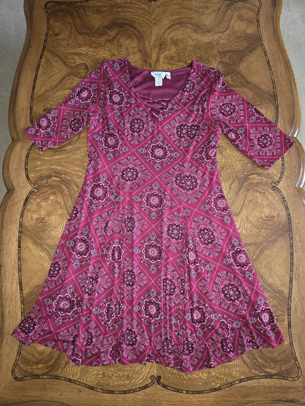 Jody California Red Bandana Print V-Neck Fit and Flare Dress Womens Large USA